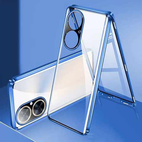 Custodia Lusso Alluminio Laterale Specchio 360 Gradi Cover per Huawei Nova 11i Blu