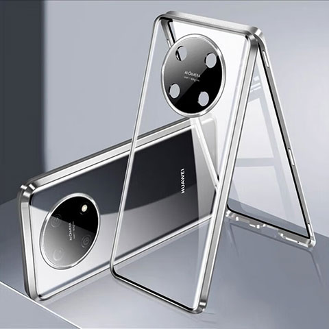 Custodia Lusso Alluminio Laterale Specchio 360 Gradi Cover per Huawei Nova Y90 Argento