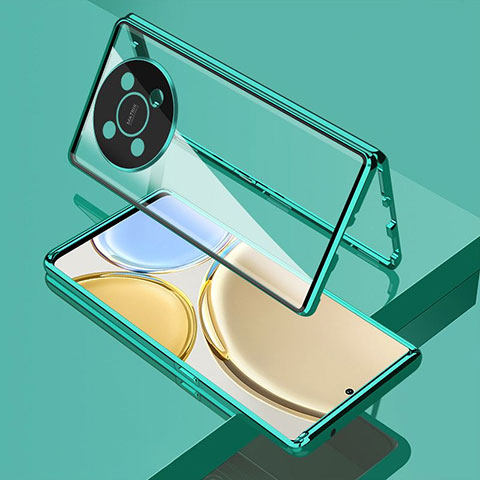 Custodia Lusso Alluminio Laterale Specchio 360 Gradi Cover per Huawei Nova Y91 Verde