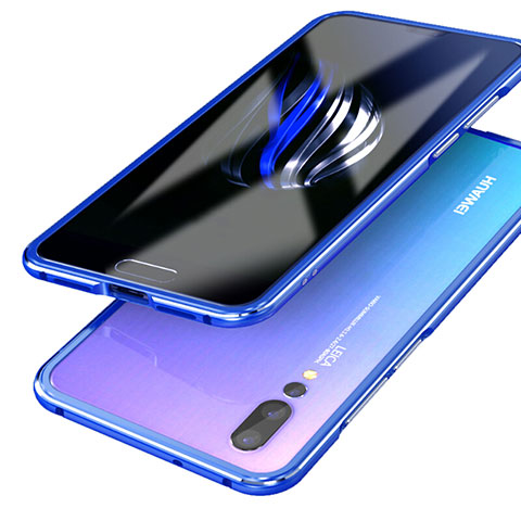 Custodia Lusso Alluminio Laterale Specchio 360 Gradi Cover per Huawei P20 Pro Blu