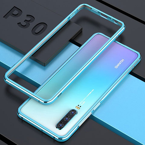 Custodia Lusso Alluminio Laterale Specchio 360 Gradi Cover per Huawei P30 Cielo Blu