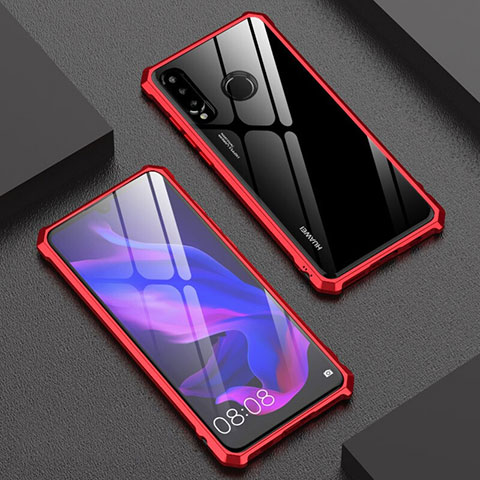 Custodia Lusso Alluminio Laterale Specchio 360 Gradi Cover per Huawei P30 Lite Rosso