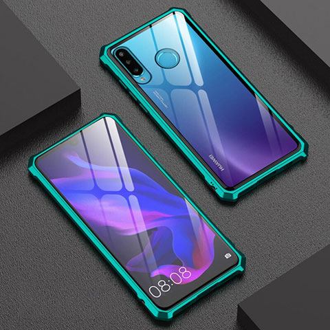 Custodia Lusso Alluminio Laterale Specchio 360 Gradi Cover per Huawei P30 Lite Verde