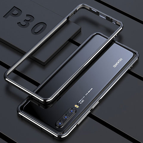 Custodia Lusso Alluminio Laterale Specchio 360 Gradi Cover per Huawei P30 Nero