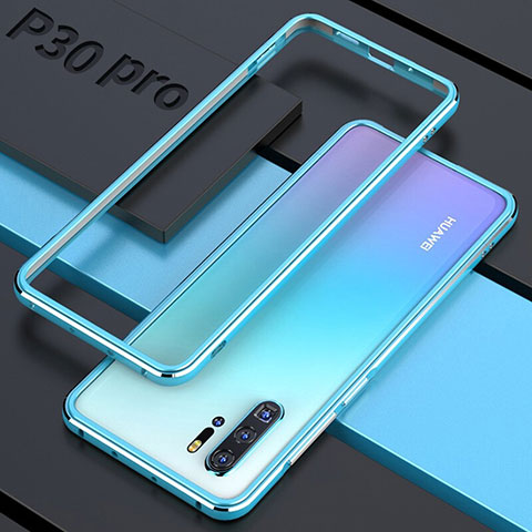 Custodia Lusso Alluminio Laterale Specchio 360 Gradi Cover per Huawei P30 Pro Cielo Blu