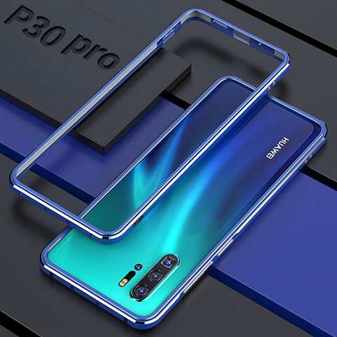 Custodia Lusso Alluminio Laterale Specchio 360 Gradi Cover per Huawei P30 Pro New Edition Blu