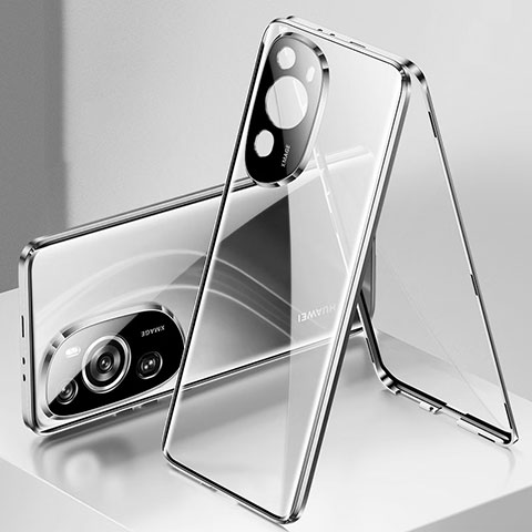 Custodia Lusso Alluminio Laterale Specchio 360 Gradi Cover per Huawei P60 Art Argento