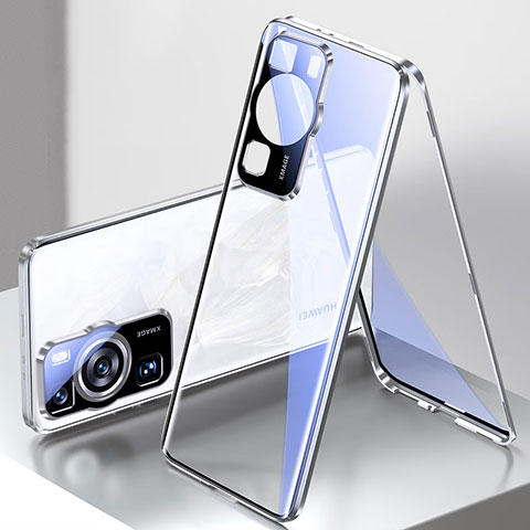 Custodia Lusso Alluminio Laterale Specchio 360 Gradi Cover per Huawei P60 Pro Argento