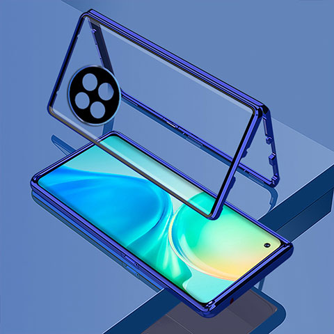 Custodia Lusso Alluminio Laterale Specchio 360 Gradi Cover per OnePlus 11 5G Blu