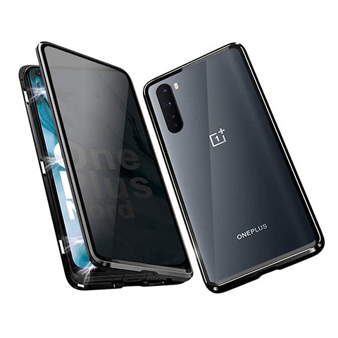 Custodia Lusso Alluminio Laterale Specchio 360 Gradi Cover per OnePlus Nord Nero