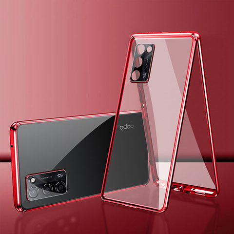 Custodia Lusso Alluminio Laterale Specchio 360 Gradi Cover per Oppo A55S 5G Rosso