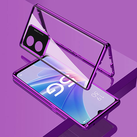 Custodia Lusso Alluminio Laterale Specchio 360 Gradi Cover per Oppo A78 5G Viola