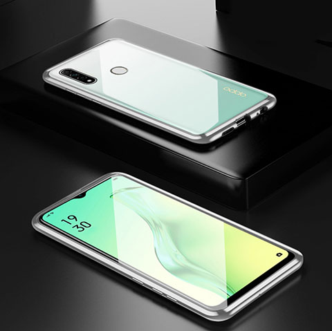 Custodia Lusso Alluminio Laterale Specchio 360 Gradi Cover per Oppo A8 Argento