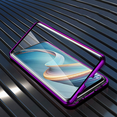 Custodia Lusso Alluminio Laterale Specchio 360 Gradi Cover per Oppo A92s 5G Viola