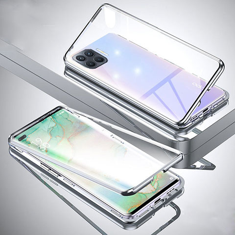 Custodia Lusso Alluminio Laterale Specchio 360 Gradi Cover per Oppo A93 Argento