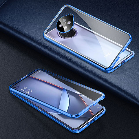 Custodia Lusso Alluminio Laterale Specchio 360 Gradi Cover per Oppo Ace2 Blu