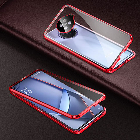 Custodia Lusso Alluminio Laterale Specchio 360 Gradi Cover per Oppo Ace2 Rosso