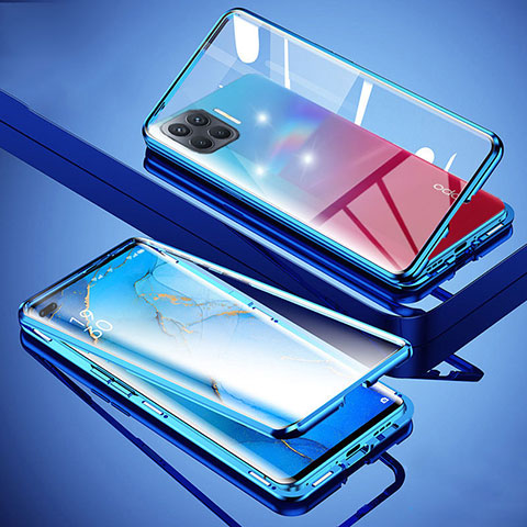 Custodia Lusso Alluminio Laterale Specchio 360 Gradi Cover per Oppo F17 Pro Blu