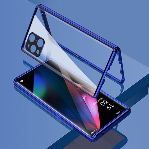 Custodia Lusso Alluminio Laterale Specchio 360 Gradi Cover per Oppo Find X3 5G Blu