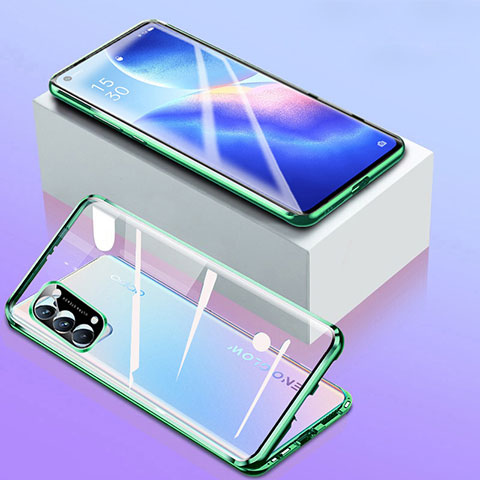 Custodia Lusso Alluminio Laterale Specchio 360 Gradi Cover per Oppo Find X3 Lite 5G Verde