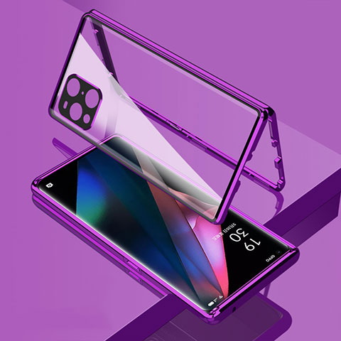 Custodia Lusso Alluminio Laterale Specchio 360 Gradi Cover per Oppo Find X3 Pro 5G Viola