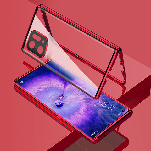 Custodia Lusso Alluminio Laterale Specchio 360 Gradi Cover per Oppo Find X5  5G Rosso