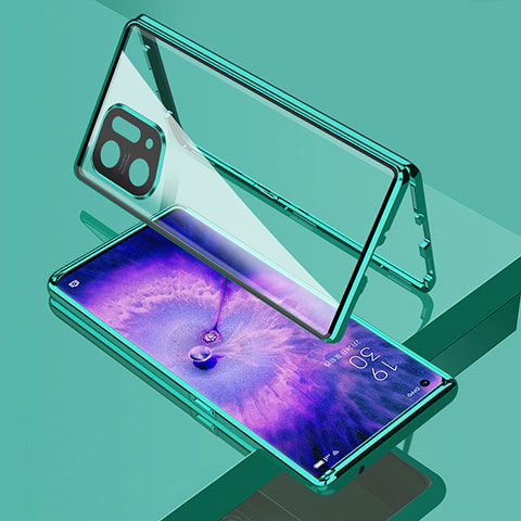 Custodia Lusso Alluminio Laterale Specchio 360 Gradi Cover per Oppo Find X5 Pro 5G Verde