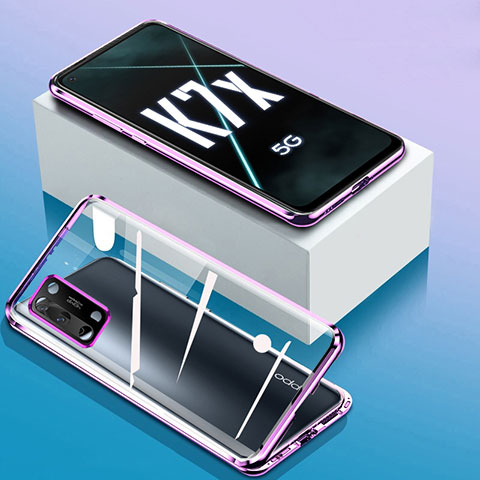 Custodia Lusso Alluminio Laterale Specchio 360 Gradi Cover per Oppo K7x 5G Viola