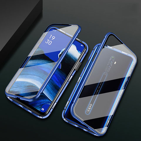 Custodia Lusso Alluminio Laterale Specchio 360 Gradi Cover per Oppo Reno2 Z Blu