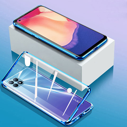 Custodia Lusso Alluminio Laterale Specchio 360 Gradi Cover per Oppo Reno4 SE 5G Blu