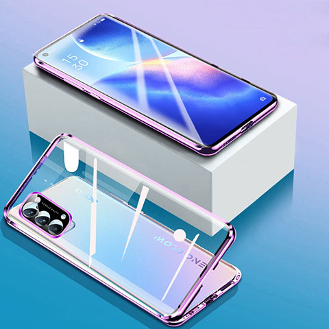 Custodia Lusso Alluminio Laterale Specchio 360 Gradi Cover per Oppo Reno5 5G Viola