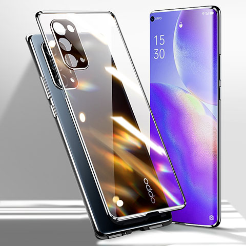 Custodia Lusso Alluminio Laterale Specchio 360 Gradi Cover per Oppo Reno5 Pro 5G Nero