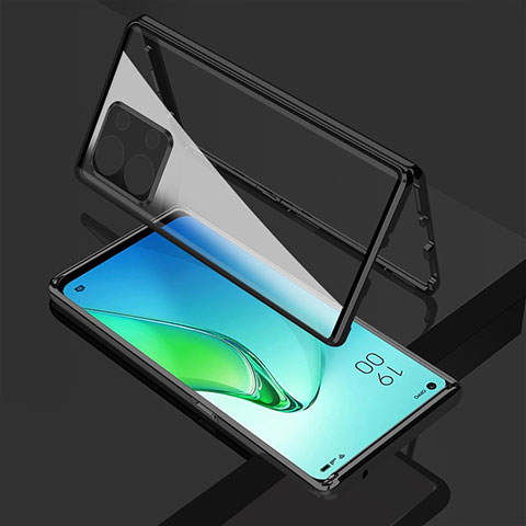 Custodia Lusso Alluminio Laterale Specchio 360 Gradi Cover per Oppo Reno8 Pro 5G Nero