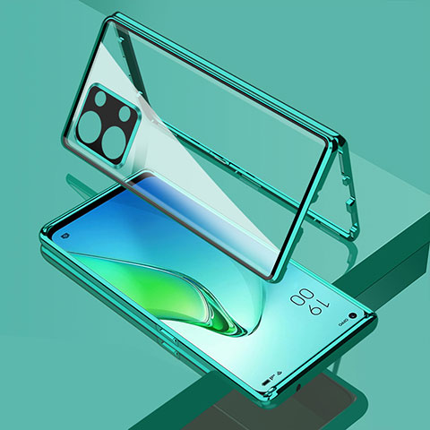 Custodia Lusso Alluminio Laterale Specchio 360 Gradi Cover per Oppo Reno8 Pro+ Plus 5G Verde