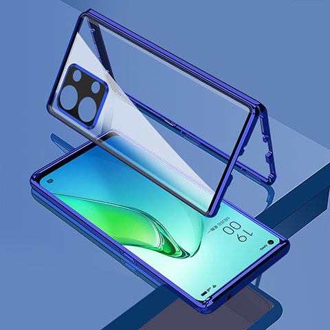 Custodia Lusso Alluminio Laterale Specchio 360 Gradi Cover per Oppo Reno9 Pro 5G Blu