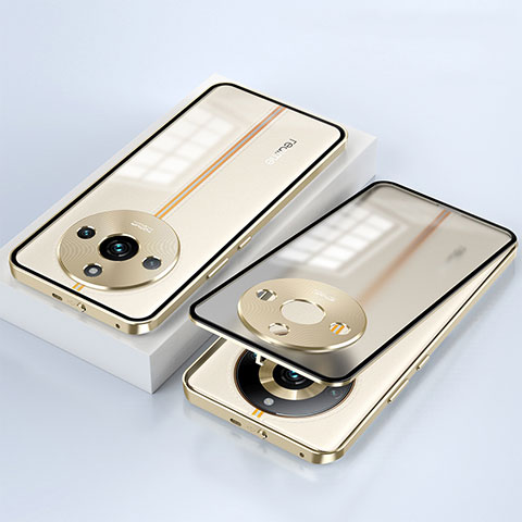 Custodia Lusso Alluminio Laterale Specchio 360 Gradi Cover per Realme 11 Pro+ Plus 5G Oro
