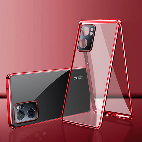 Custodia Lusso Alluminio Laterale Specchio 360 Gradi Cover per Realme Narzo 50 5G Rosso
