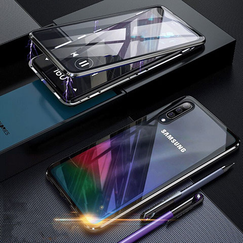Custodia Lusso Alluminio Laterale Specchio 360 Gradi Cover per Samsung Galaxy A70 Nero