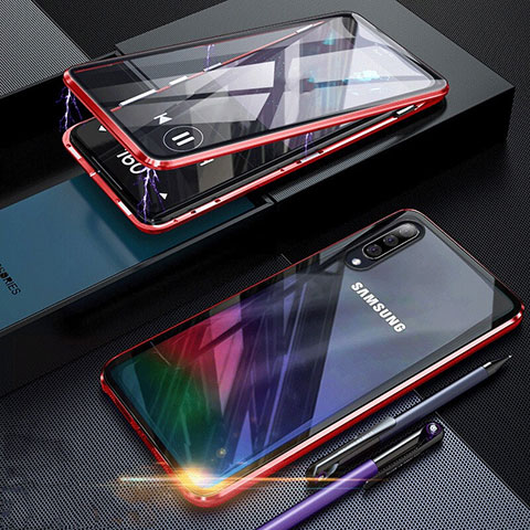 Custodia Lusso Alluminio Laterale Specchio 360 Gradi Cover per Samsung Galaxy A70 Rosso