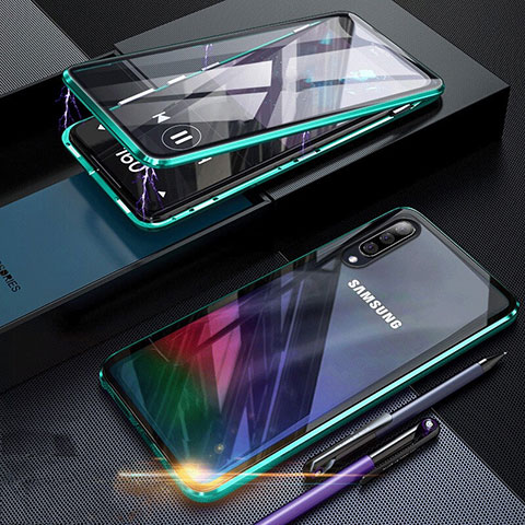 Custodia Lusso Alluminio Laterale Specchio 360 Gradi Cover per Samsung Galaxy A70 Verde