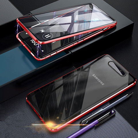 Custodia Lusso Alluminio Laterale Specchio 360 Gradi Cover per Samsung Galaxy A80 Rosso