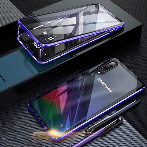 Custodia Lusso Alluminio Laterale Specchio 360 Gradi Cover per Samsung Galaxy A90 5G Blu
