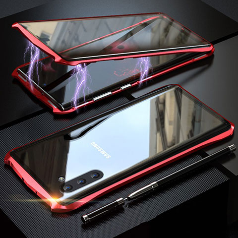 Custodia Lusso Alluminio Laterale Specchio 360 Gradi Cover per Samsung Galaxy Note 10 5G Rosso