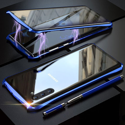 Custodia Lusso Alluminio Laterale Specchio 360 Gradi Cover per Samsung Galaxy Note 10 Blu