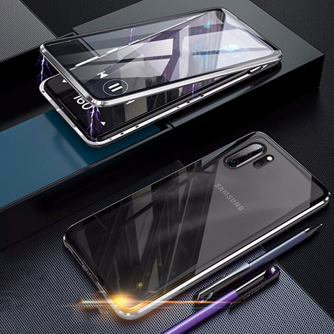 Custodia Lusso Alluminio Laterale Specchio 360 Gradi Cover per Samsung Galaxy Note 10 Plus Argento