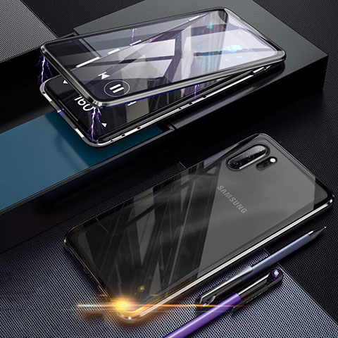 Custodia Lusso Alluminio Laterale Specchio 360 Gradi Cover per Samsung Galaxy Note 10 Plus Nero