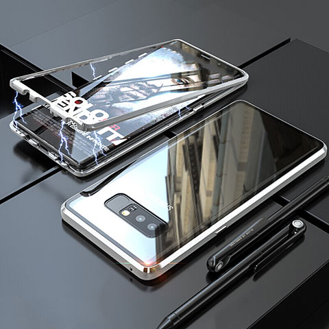 Custodia Lusso Alluminio Laterale Specchio 360 Gradi Cover per Samsung Galaxy Note 8 Duos N950F Argento