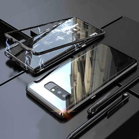 Custodia Lusso Alluminio Laterale Specchio 360 Gradi Cover per Samsung Galaxy Note 8 Duos N950F Nero
