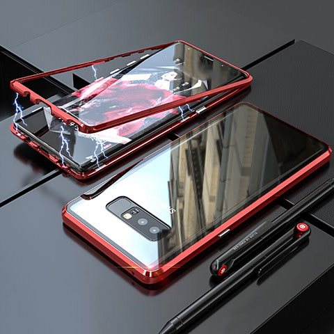 Custodia Lusso Alluminio Laterale Specchio 360 Gradi Cover per Samsung Galaxy Note 8 Rosso