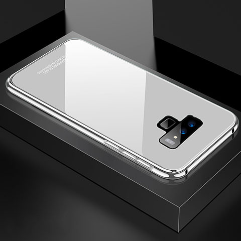 Custodia Lusso Alluminio Laterale Specchio 360 Gradi Cover per Samsung Galaxy Note 9 Bianco
